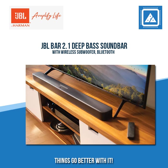 JBL BAR 2.1 DEEP BASS SOUNDBAR WITH WIRELESS SUBWOOFER, BLUETOOTH JBL BAR 2.1 DEEP BASS SOUNDBAR WITH WIRELESS SUBWOOFER, BLUETOOTH